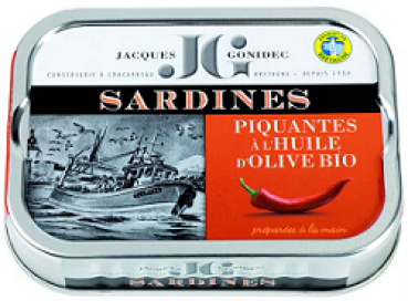 Sardine - Piment - Espelette - Pikant -  Olivenoel - Fischdose - Fischkonserve - Bretagne - franzoesische Feinkost